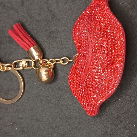 None Accessories - Red Lip Keychain with Gold Accents